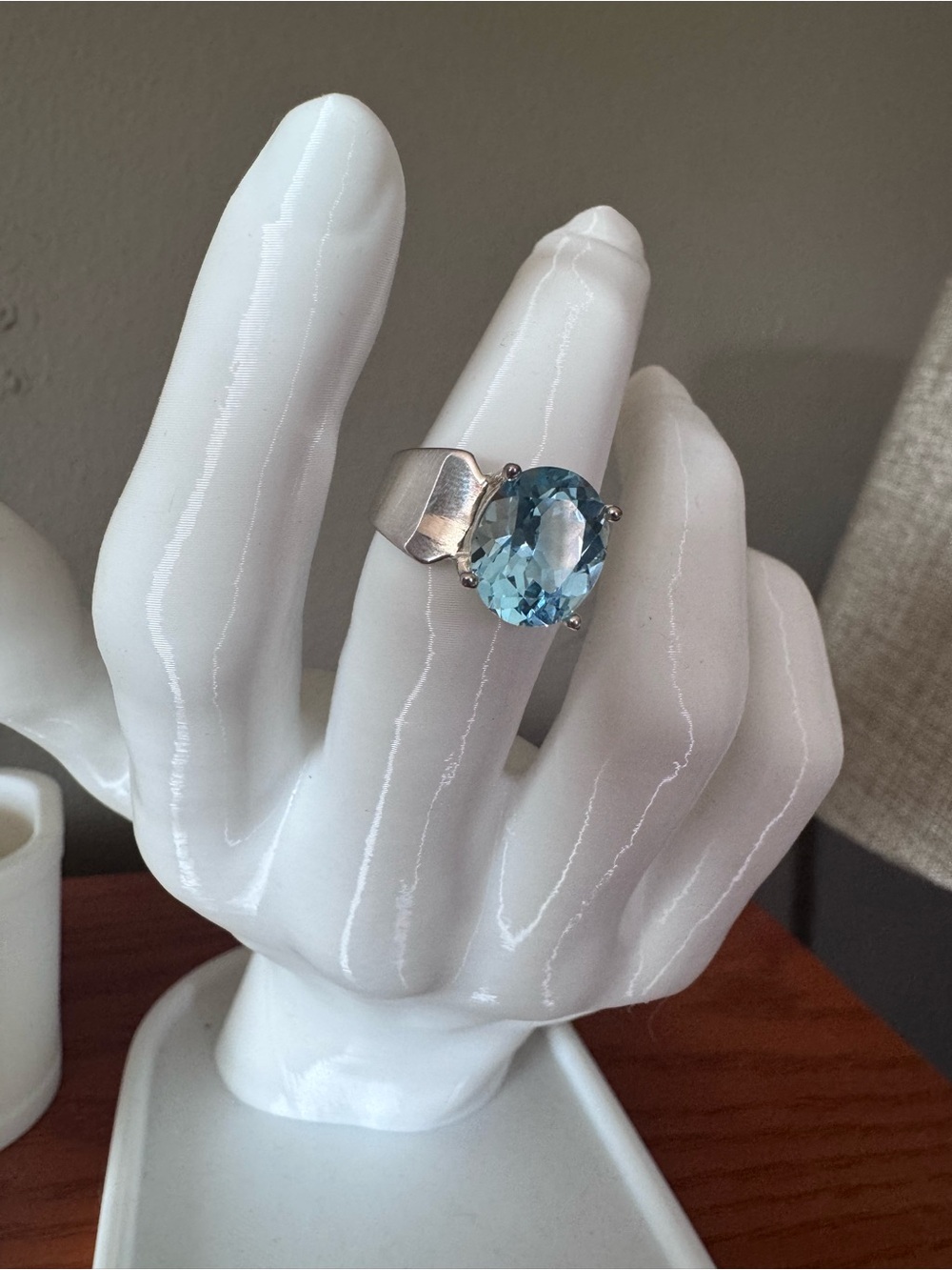 Vintage Sterling Silver Ring with Blue Topaz Size 8 Designer - Excellent